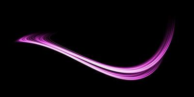 Abstract light lines of movement and speed in purple. Light everyday glowing effect. semicircular wave, light trail curve swirl vector