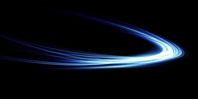 Abstract light lines of movement and speed in blue. Light everyday glowing effect. semicircular wave, light trail curve swirl vector