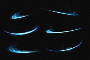 Abstract light lines of movement and speed in blue. Light everyday glowing effect. semicircular wave, light trail curve swirl vector