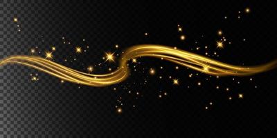 Abstract beautiful light background. Magic golden sparks on a dark background. Mystical speed stripes, glitter effect. Shine of cosmic rays. Neon lines of speed and fast wind. Glow effect. vector