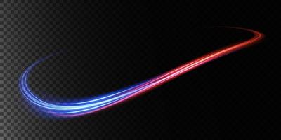 Abstract light lines of movement and speed in blue and red. Light everyday glowing effect. semicircular wave, light trail curve swirl vector