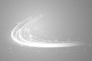 Abstract light lines of movement and speed with white color glitters. Light everyday glowing effect. semicircular wave, light trail curve swirl vector