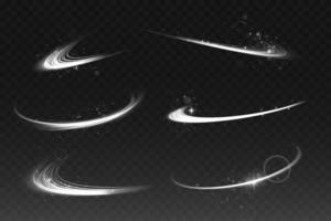 Abstract light lines of movement and speed with white color glitters. Light everyday glowing effect. semicircular wave, light trail curve swirl vector