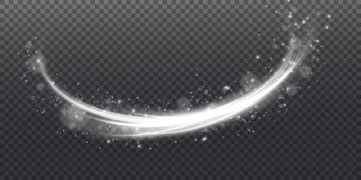 Set of Abstract light lines of movement and speed with white color sparkles. Light everyday glowing effect. semicircular wave, light trail curve swirl, car headlights, incandescent optical fiber png. vector