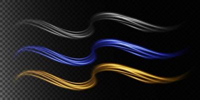 Abstract light lines of movement and speed in blue and gold. Light everyday glowing effect. semicircular wave, light trail curve swirl, car headlights, incandescent optical fiber png. vector