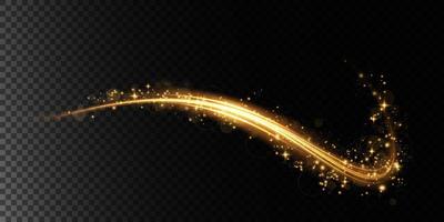 Luminous gold lines of speed. Light glowing effect. Abstract motion lines. Light trail wave, fire path trace line vector