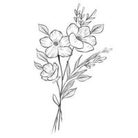 Free Vector line art and hand drawing flower art black and white flat design simple flower