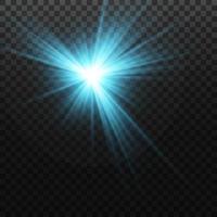 Blue star, on a black background, the effect of glow and rays of light, glowing lights, sun.vector. vector