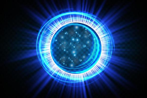 Glow light effect with white and blue sparks shining with special light. White glowing light. Starlight from rays. The sun is illuminated. Bright beautiful star. Sun light.