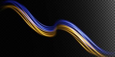 Abstract light lines of movement and speed in blue and gold. Light everyday glowing effect. semicircular wave, light trail curve swirl vector