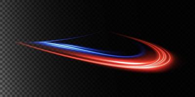 Abstract light lines of movement and speed in blue and red. Light everyday glowing effect. semicircular wave, light trail curve swirl vector