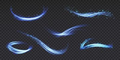 Abstract light lines of movement and speed in blue. Light everyday glowing effect. semicircular wave, light trail curve swirl vector