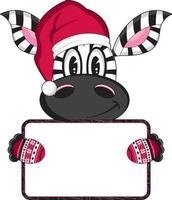 Cute Cartoon Santa Claus Christmas Zebra Holding Sign vector