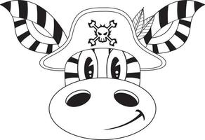 Cartoon Swashbuckling Pirate Zebra Line Art vector