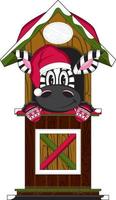 linda dibujos animados Papa Noel claus Navidad cebra en choza vector