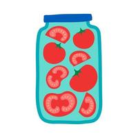 Cartoon Color Pickled Tomatoes in Jar Icon. Vector