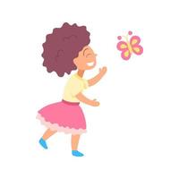 Cartoon Character Girl with Butterfly Cute Little Kid Concept. Vector