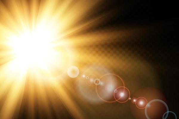 Golden star, on a black background, the effect of glow and rays of light, glowing lights, sun. vector.