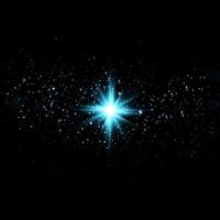 Blue star, on a black background, the effect of glow and rays of light, glowing lights, sun. vector