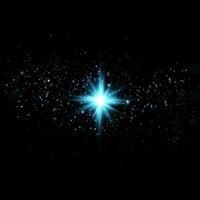 Blue star, on a black background, the effect of glow and rays of light, glowing lights, sun. vector