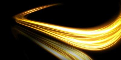 Abstract light lines of motion and speed in golden color. Light everyday glowing effect. semicircular wave, light trail curve swirl vector