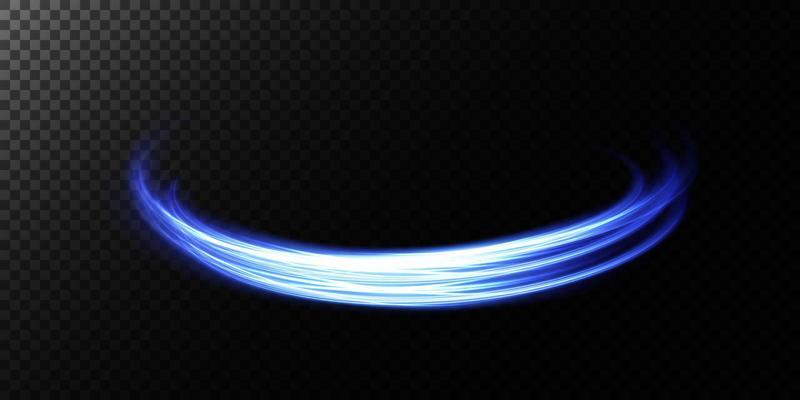 Abstract light lines of movement and speed in blue. Light everyday glowing effect. semicircular wave, light trail curve swirl, car headlights, incandescent optical fiber png.