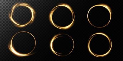 Golden glowing shiny spiral lines, round frames. vector