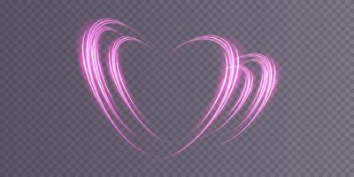 Abstract pink light lines of movement and speed in the shape of heart. Glow light effect. vector