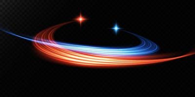 Abstract light lines of movement and speed in blue and red. Light everyday glowing effect. semicircular wave, light trail curve swirl vector