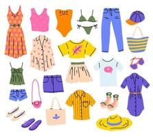 Cartoon Color Different Summer Fashion Clothes Set. Vector