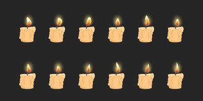Cartoon Color Different Candle Animation Set. Vector