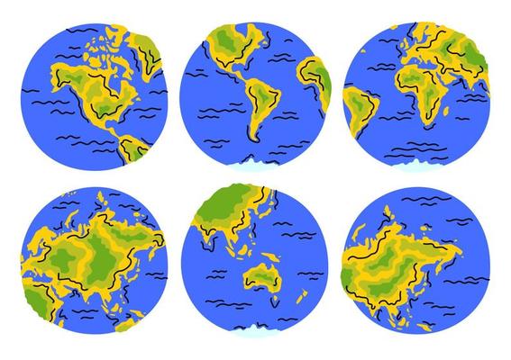 Cartoon Color Planet Earth Set. Vector