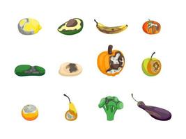 Rotten food product set spoiled and damaged fruit Vector Image