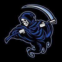 Skull mascot of grim reaper with the sickle vector