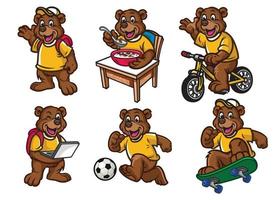 Cartoon character set of cute little bear vector