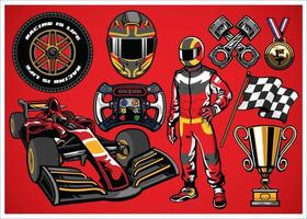 set of high detailed formula racing car element vector