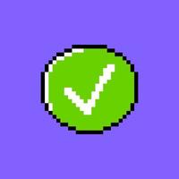 Cartoon Green Pixel Check Mark Yes UI Button. Vector