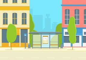 Cartoon Color City Bus Stop. Vector