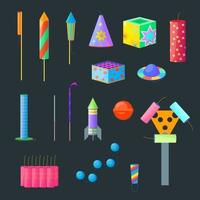 Cartoon Color Different Firecracker or Pyrotechnics Rocket Icon Set. Vector