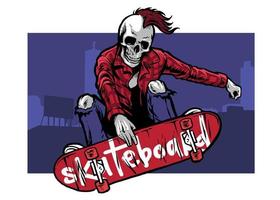 hand drawing style of skull skater vector