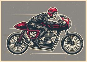 hand drawing man riding a cafe racer vector