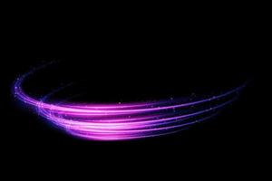 Abstract light lines of movement and speed with purple color glitters. Light everyday glowing effect. semicircular wave, light trail curve swirl vector