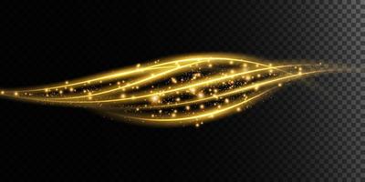 Abstract beautiful light background. Magic golden sparks on a dark background. Mystical speed stripes, glitter effect. Shine of cosmic rays. Neon lines of speed and fast wind. Glow effect. vector