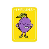 Cartoon Color Retro Character Plum Sticker Icon. Vector