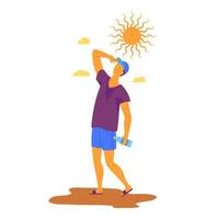Cartoon Character Man and Hot Weather Concept. Vector