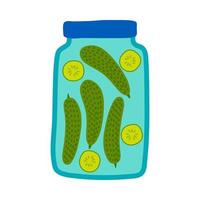 Cartoon Color Pickled Cucumbers in Jar Icon. Vector