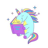 Cartoon Color Character Unicorn with Interesting Book. Vector