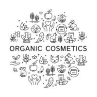 Organic Cosmetics Round Design Template Thin Line Icon Concept. Vector