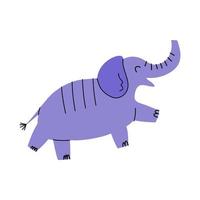 Cartoon Violet Doodle Cute Elephant. Vector