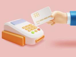 3d Hand Holding Credit Card Concept Plasticine Cartoon Style. Vector